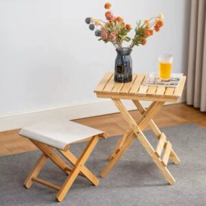 Wooden folding balcony slatted side table