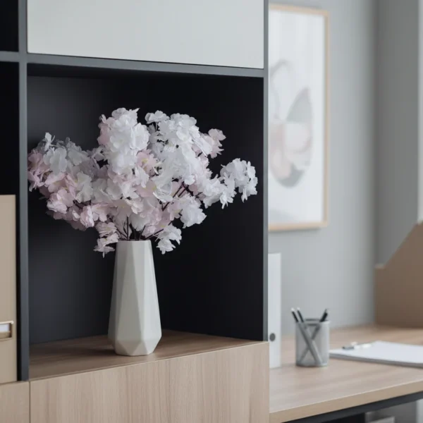 Artificial Cherry Blossom Flowers in Plastic Vase