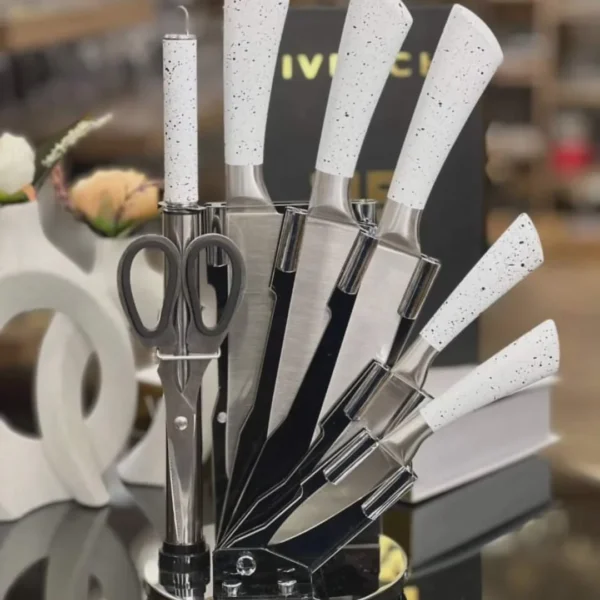 9 Pcs Marble Kitchen Knives